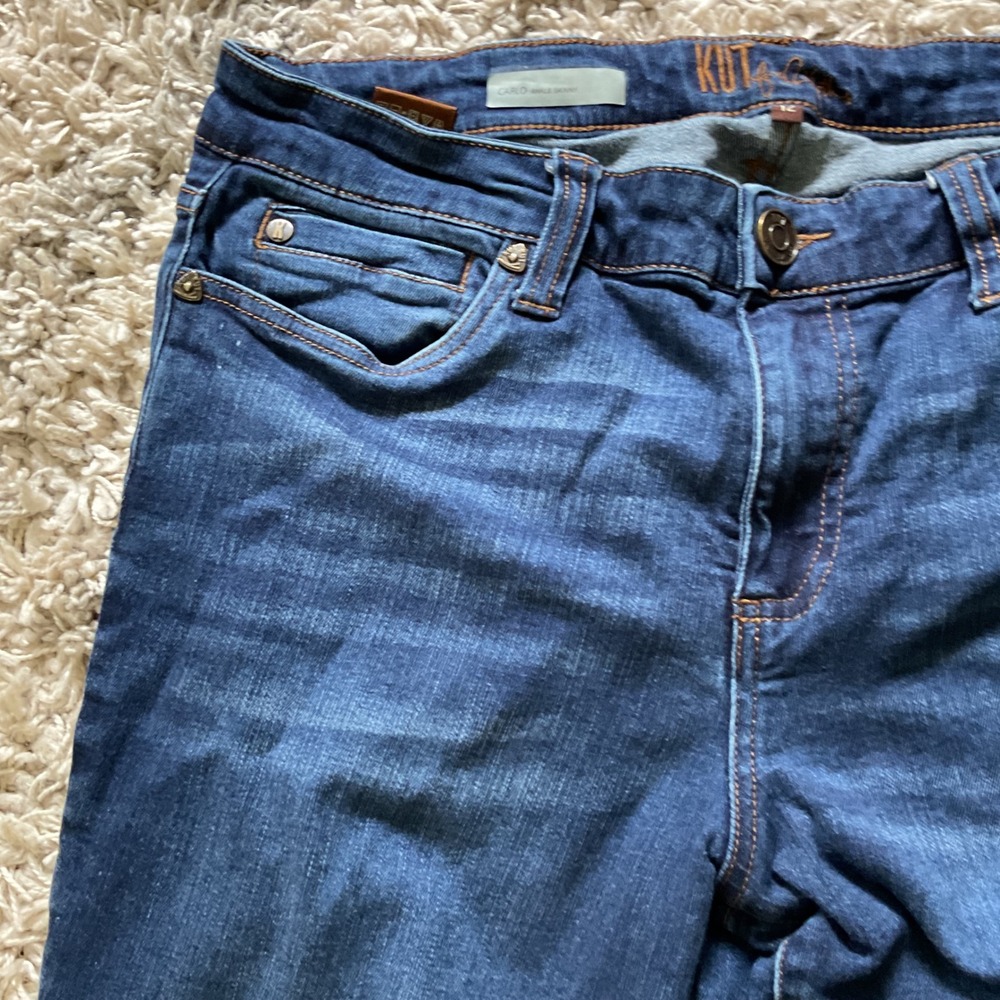 KUT from the Kloth Carlo Ankle Skinny Jeans Dark Wash Raw Hem Womens 12 - Picture 4 of 10